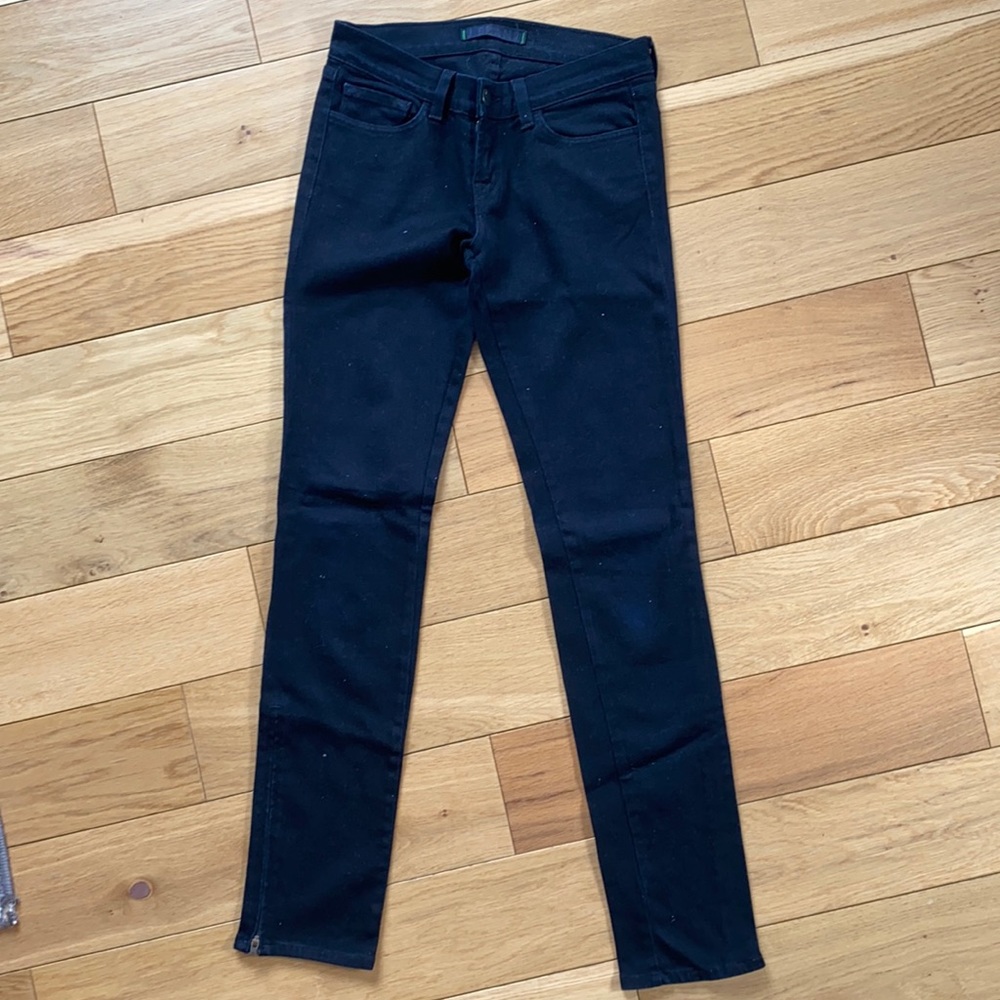 J Brand Black Boot Cut Jeans Size 25 with Zipper on Front and Back at bottom